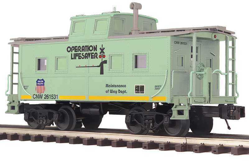 Northeast Caboose - 2-Rail - Ready to Run - Premier -- Union Pacific CNW (MOW Green, yellow, Operation Lifesaver Logo)