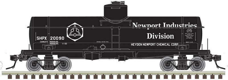 ACF Type 27 8,000-Gallon - 2-Rail - Ready to Run -- Hayden Newport Chemicals SHPX (black, white)