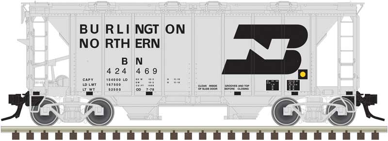 ACF 1958 Cu. Ft. 70-Ton 2-Bay Open-Side Covered Hopper - 2-Rail - Ready to Run -- Burlington Northern (gray, black, Large Logo)