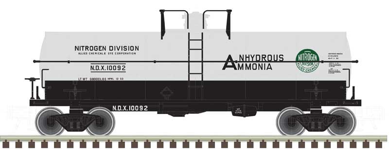 11,000-Gallon Tank Car with Platform - 2-Rail - Ready to Run - Master(R) -- Allied Chemical NDX (gray, black)