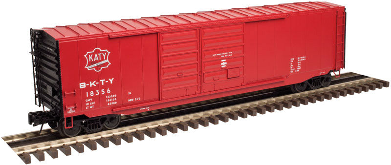 50' PS-1 Modernized Double-Door Boxcar - 3-Rail - Ready to Run - Master(R) -- Missouri-Kansas-Texas BKTY (red, black, yellow, Katy Logo)
