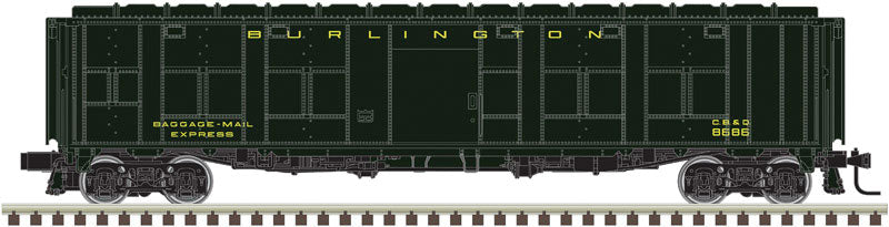 Express Boxcar (Rebuilt Troop Sleeper) - 3-Rail - Ready to Run -- Chicago, Burlington & Quincy (Pullman Green)