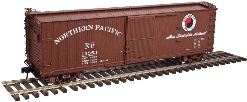 USRA 40' Double Sheathed Wood Boxcar - 2-Rail Ready to Run - Master(R) -- Northern Pacific (Boxcar Red, Monad Logo, Main Street Slogan)