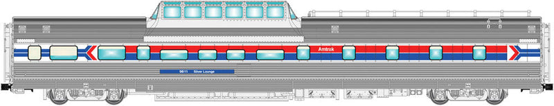 California Zephyr Budd Dorm-Buffet-Lounge Dome - 2-Rail - Ready to Run -- Amtrak Silver Club (Phase I, Wide blue, red Stripes, Arrow Logo)