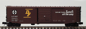 50' PS-1 Boxcar 3-Rail -- Santa Fe #12661, #42663 (Boxcar Red, black & white)