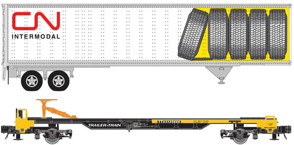 Master(TM) Front Runner w/45' Pines Trailer - 2-Rail - Ready to Run -- Trailer Train Car w/Canadian National Trailer (Tire Graphics)