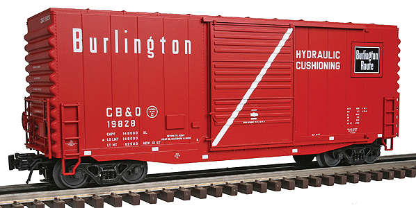 Trainman(R) Pullman-Standard 40' Hy-Cube Boxcar - 3-Rail - Ready to Run -- Chicago, Burlington & Quincy (red)