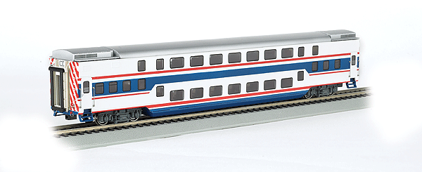 Double-Deck Push/Pull Commuter Car -- Painted, Unlettered (red, white, blue)