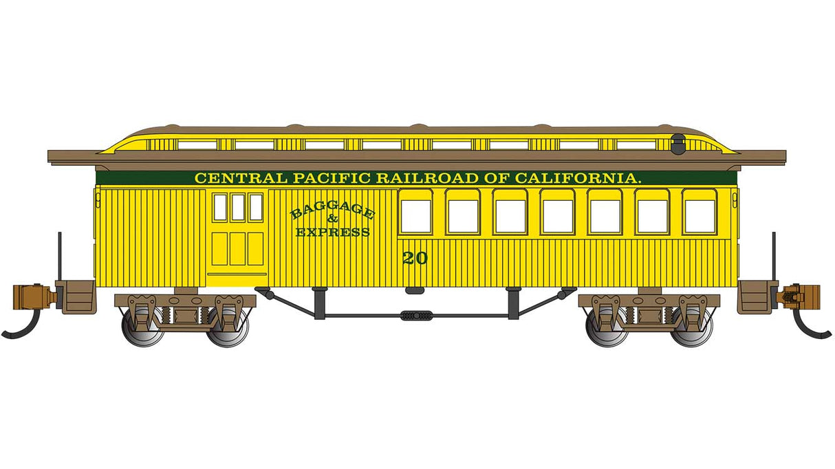Old-Time Wood Combine - Ready to Run -- Central Pacific #20 (yellow, green)