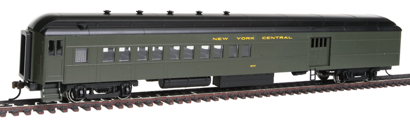 72' Heavyweight Combine w/4-Window Door - Ready to Run -- New York Central #304 (Pullman Green, yellow)-1