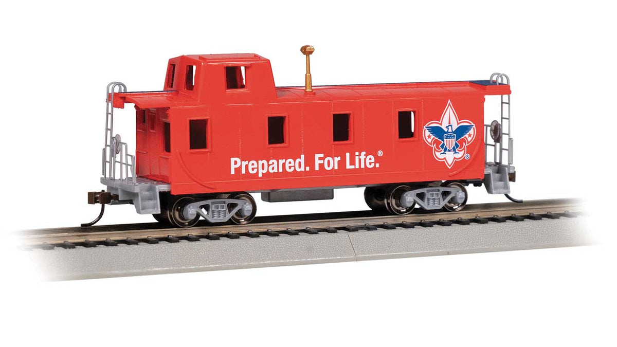 Slanted Offset-Cupola Caboose - Ready to Run -- Boy Scouts of America(R) (Prepared for Life, red, blue)