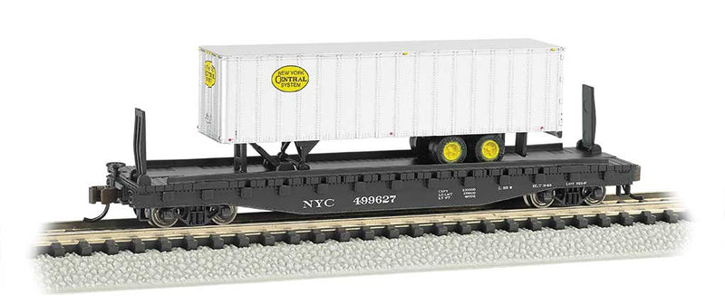52'6" Flatcar with 35' Trailer - Ready to Run - Silver Series(R) -- New York Central #499627 (black, w/silver NYC Trailer)