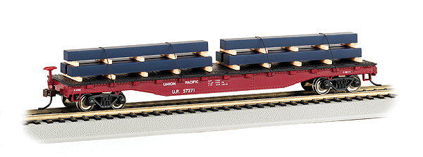 50' Flatcar w/Steel Beam Load Ready to Run -- Union Pacific-1