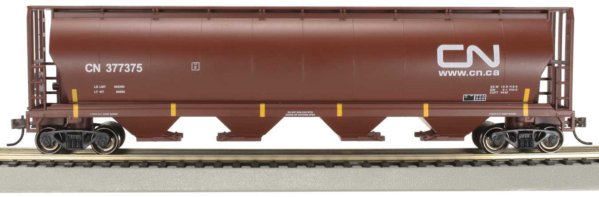 Canadian Cylindrical 4-Bay Grain Hopper - Ready to Run - Silver Series(R) -- Canadian National #377375 (Boxcar Red, CN Noodle)-2