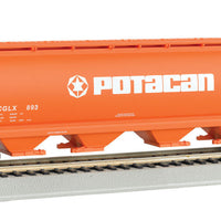 Canadian Cylindrical 4-Bay Grain Hopper - Ready to Run - Silver Series(R) -- Potacan (salmon, white, Large Logo)