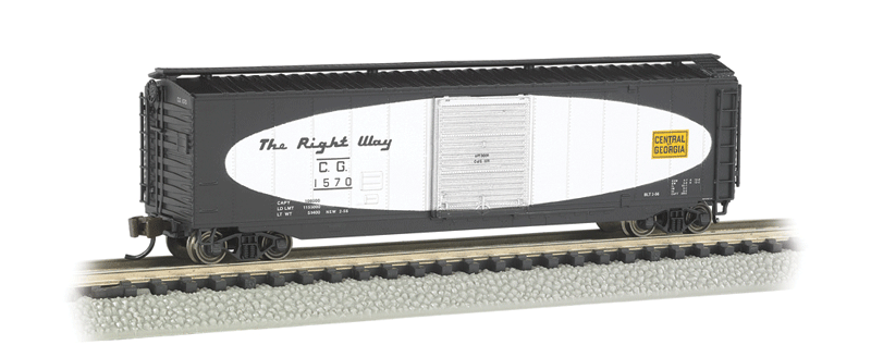 50' Sliding-Door Boxcar w/Roofwalk - Ready to Run -- Central of Georgia #1570 (Football Scheme; blue, silver)-1