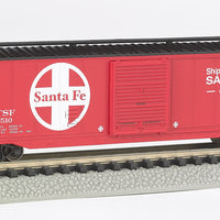 50' Sliding-Door Boxcar w/Roofwalk - Ready to Run -- Santa Fe (red, black, white; Large Logo, Ship & Travel Slogan)
