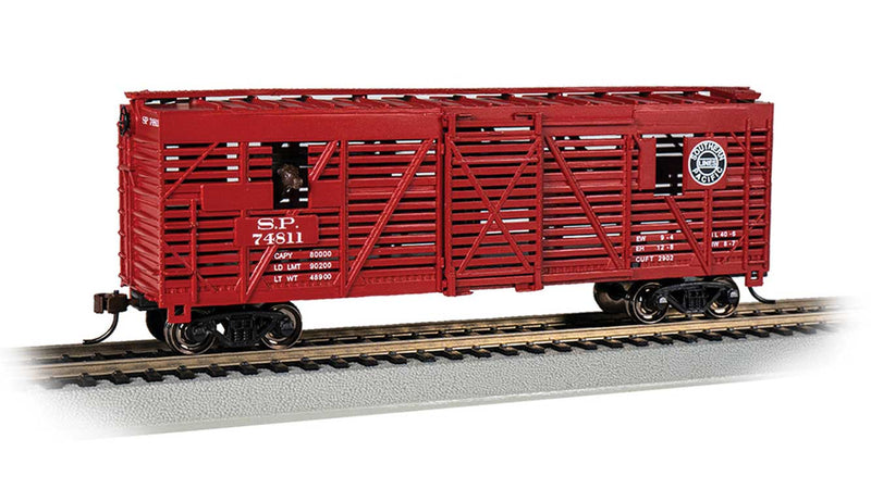40' Animated Stock Car with Cattle - Ready to Run - Silver Series(R) -- Southern Pacific #74811 (Boxcar Red, black; "Lines" Logo)