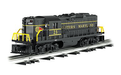 EMD GP9 - Conventional 3-Rail w/Horn & Bell - Williams(TM) -- Western Maryland #23 (black, yellow, Fireball Logo)-1