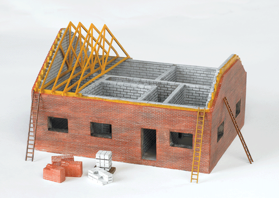 Residential Building Construction Site - SceneScapes(TM) -- Assembled - 5-3/4 x 4-1/2 x 3-3/4" 14.6 x 11.4 x 9.5cm-1