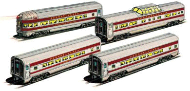 Williams(TM) by Bachmann,Golden Memories(R)Aluminum Streamliner 4-Car Passen -- Pennsylvania (Congressional) Includes: 2 Coaches, Vista-Dome Observation 60'