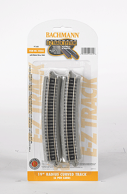 Curved Track w/Nickel Silver Rail & Gray Roadbed - E-Z Track(R) -- 19" Radius pkg(6)