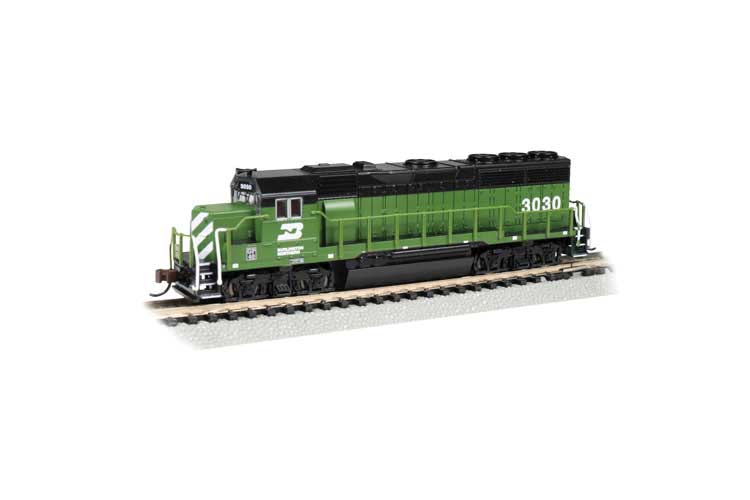 EMD GP40 - Econami Sound and DCC -- Burlington Northern #3030 (Cascade Green, black, white)