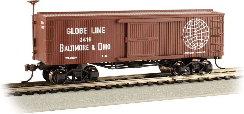 34' Old-Time Wood Boxcar - Ready to Run - Silver Series(R) -- Baltimore & Ohio (Globe Line and Logo)