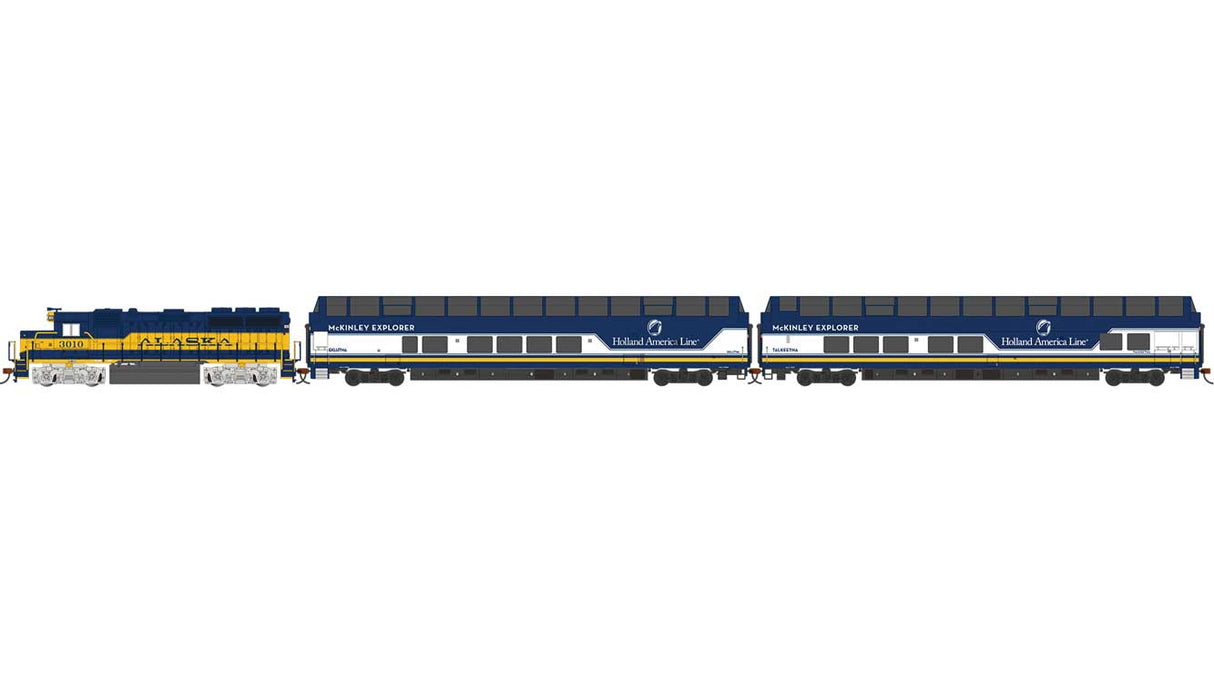 McKinley Explorer Passenger Train Set - Standard DC -- Alaska GP40, 2 Ultra Dome Cars, 63 x 45" E-Z Track(R) Oval, Power Supply-1