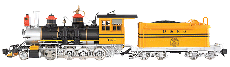 1:20.3 Scale Class C-16 2-8-0 w/Short Tender - Standard DC - Spectrum(R) -- Denver & Rio Grande Western #345 (Bumble Bee Scheme, Aspen Gold, black, silv