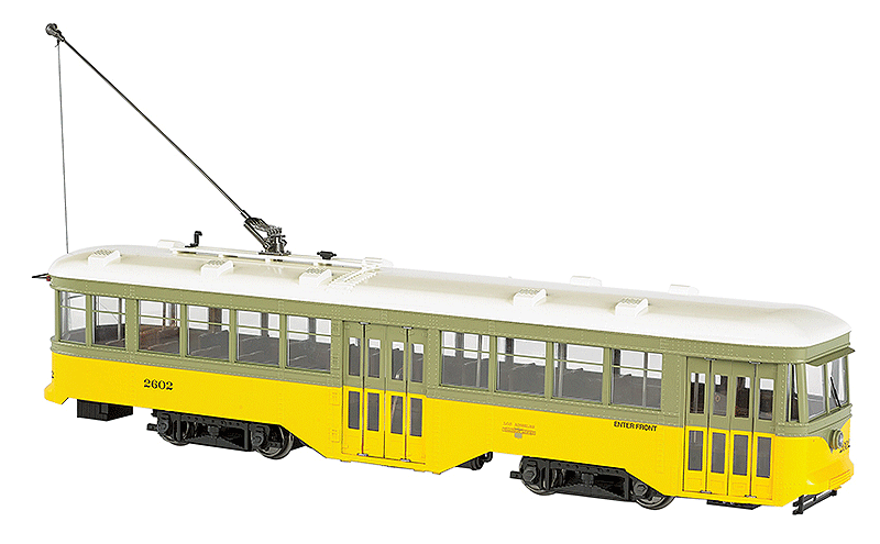Peter Witt Streetcar - Standard DC -- Los Angeles Railway #2602 (Fruit Salad, yellow, green, white)-1
