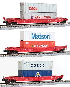 NSC 53' Well Car 3-Unit Set w/Containers - Ready to Run -- Canadian Pacific #523131A, 523131B, 523131C (red)