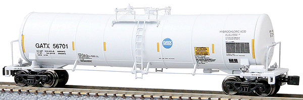 23,000-Gallon Funnel-Flow Tank Car - Ready to Run -- GATX #56701 (white, yellow Conspicuity Markings, Hydrochloric Acid Service)