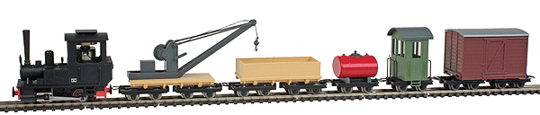 Koppel 0-4-0T Steam Freight Train-Only Set - Minitrains (US & Canada Only) -- 0-4-0T w/Straight Stack, Tank Car, Gondola/Tool Car, Crane & Caboose
