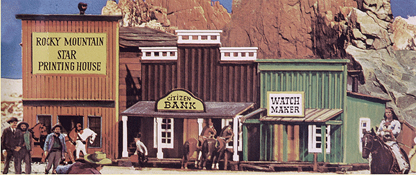 Classic Wooden Western-Style 3-Building Set -- Kit - Rocky Mtn. Star Printing, Citizen Bank, Watchmaker