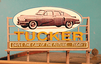 Laser-Cut Wood Billboards - Small, For N & HO -- Tucker Automobiles 1-5/8 x 3" 4 x 7.5cm