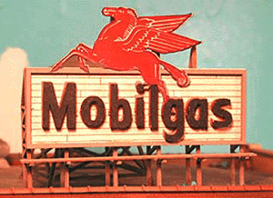 Laser-Cut Wood Billboards - Large, For HO & O -- Mobilgas w/Pegasus Logo (red) 3-1/2 x 2" 8.7 x 5cm