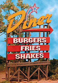 Laser-Cut Wood Billboards - Small, For N & HO -- The Star Diner 2-21/32 x 1-3/4" 6.6 x 4.3cm