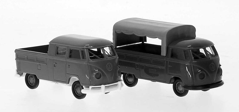 1960 Volkswagen T1 Pickup Truck Set - Kit -- 1 Each Crew Cab and Standard Cab with Open Tarp Cover (undecorated)