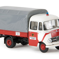 1956-1968 Mercedes-Benz L 319 Low-Side Truck - Assembled - Starmada(TM) -- Tarp Cover, Dortmund, Germany, Fire Department (red, white, German Lettering