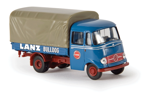 1956-1968 Mercedes-Benz L 319 Delivery Truck w/Tarp-Covered Bed - Assembled -- Lanz (blue, red, beige, German Lettering)