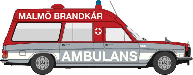 Mercedes-Benz MB/8 Ambulance - Assembled -- Brandkar Malmo Ambulance 906 (red, gray, Swedish Lettering)