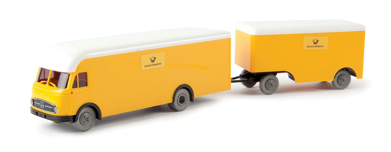 1950s Mercedes-Benz LP 322 Delivery Van w/Trailer - Assembled -- German Post Office (yellow, black, German Lettering)