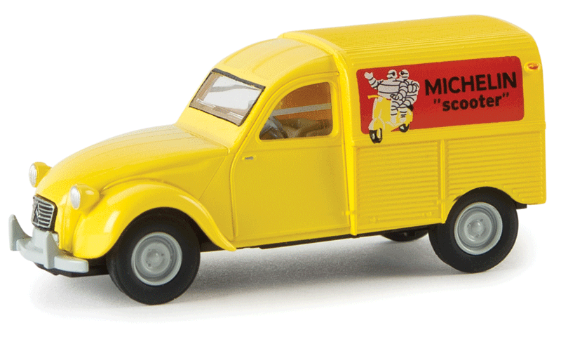 1950-1978 Citroen Kastenente 2 CV Delivery Truck - Assembled -- Michelin Scooter (yellow, red, French Lettering)-1