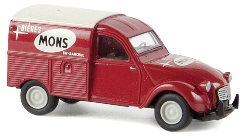 1950-1978 Citroen Kastenente 2 CV Delivery Truckw/Cover - Assembled -- Mons Biere (red, white, black, French Lettering)