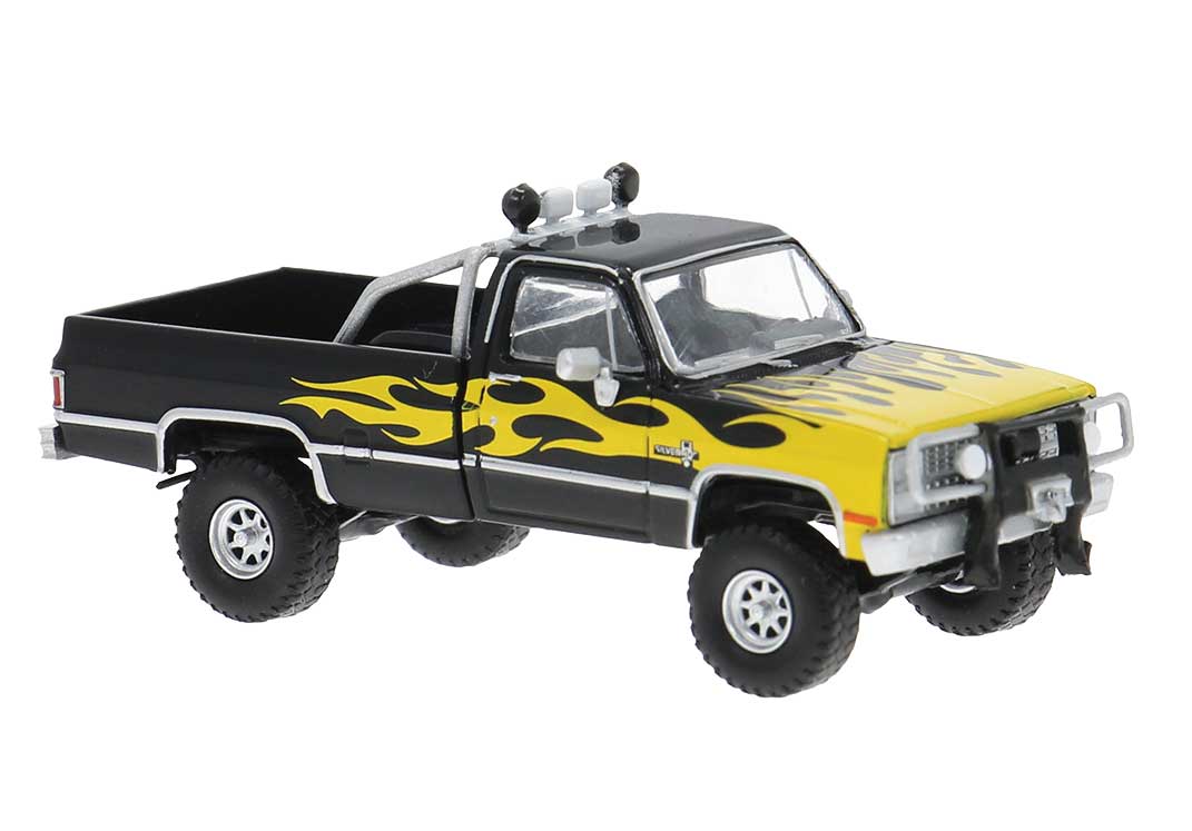 Chevrolet C10 Pickup Truck - Assembled -- Black, Yellow Flames