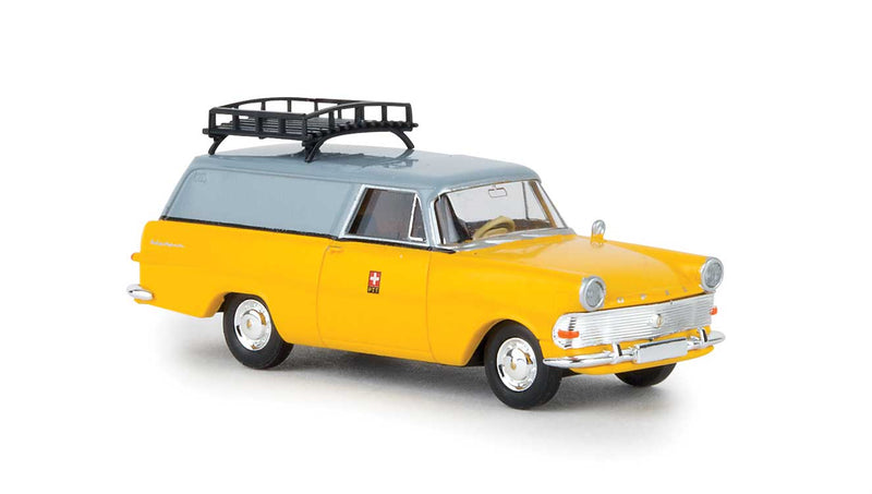 1960-1963 Opel Rekord PII Kasten Cargo Station Wagon - Assembled -- Postal, Telegraph & Telephone PTT (yellow, silver; German Lettering)