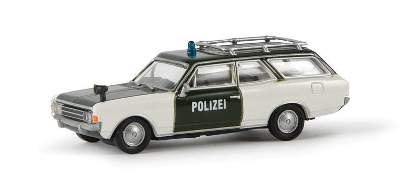 1966-1971 Opel Rekord C CarAVan Station Wagon - Assembled -- Police (white, green, German Lettering)