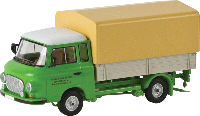 1961-1991 Barkas B 1000 Low-Sided Delivery Truck w/Tarp Cover - Assembled -- VEB Autotrans Berlin (green, white, German Lettering)