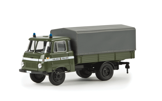 Robur LO 2501 PP Low-Sided Delivery Truck w/Tarp Cover - Assembled -- Volkspolizei (green, white, German Lettering)-1